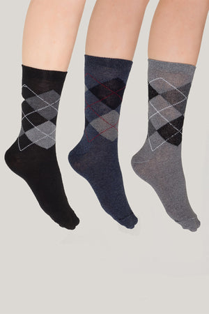 Argyle Design Cotton Socks 3 Pairs