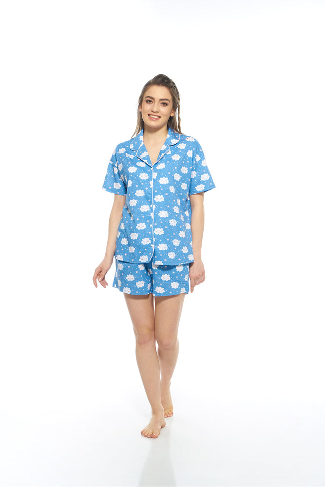 Pure Cotton Short Pyjama Set With a Cloud Design