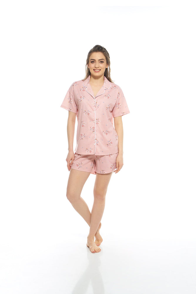 Pure Cotton Short Pyjama Set With a Pink Flower Design