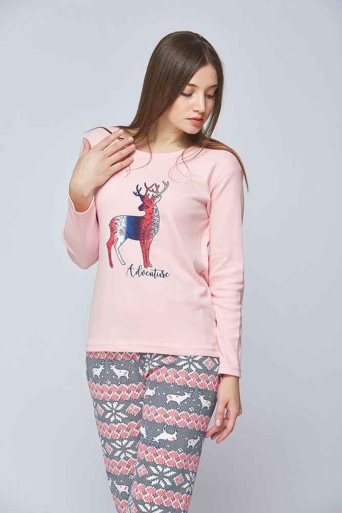 Cotton Pyjama Set With A Deer Design