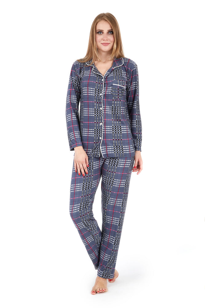 Elegant Denim Chequered Pyjama Set