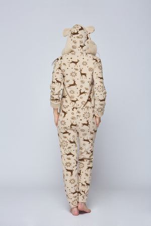 Luxury Super Soft All-in-One Hooded Fleece Onesie with Ears- Reindeer Design