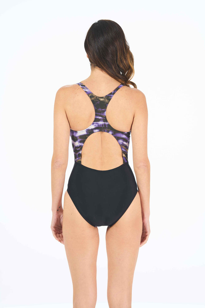 Purple and Black Camo Patterned Swimsuit
