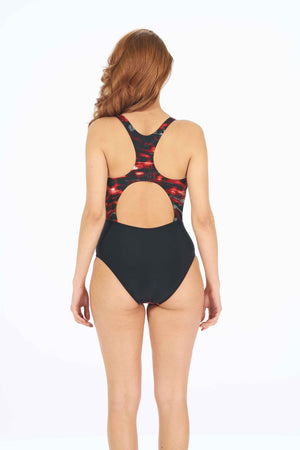 Red & Black Camo Patterned Swimsuit