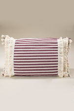 Pure Linen Striped Cushion Cover - with Double Tassels and Laced Edging