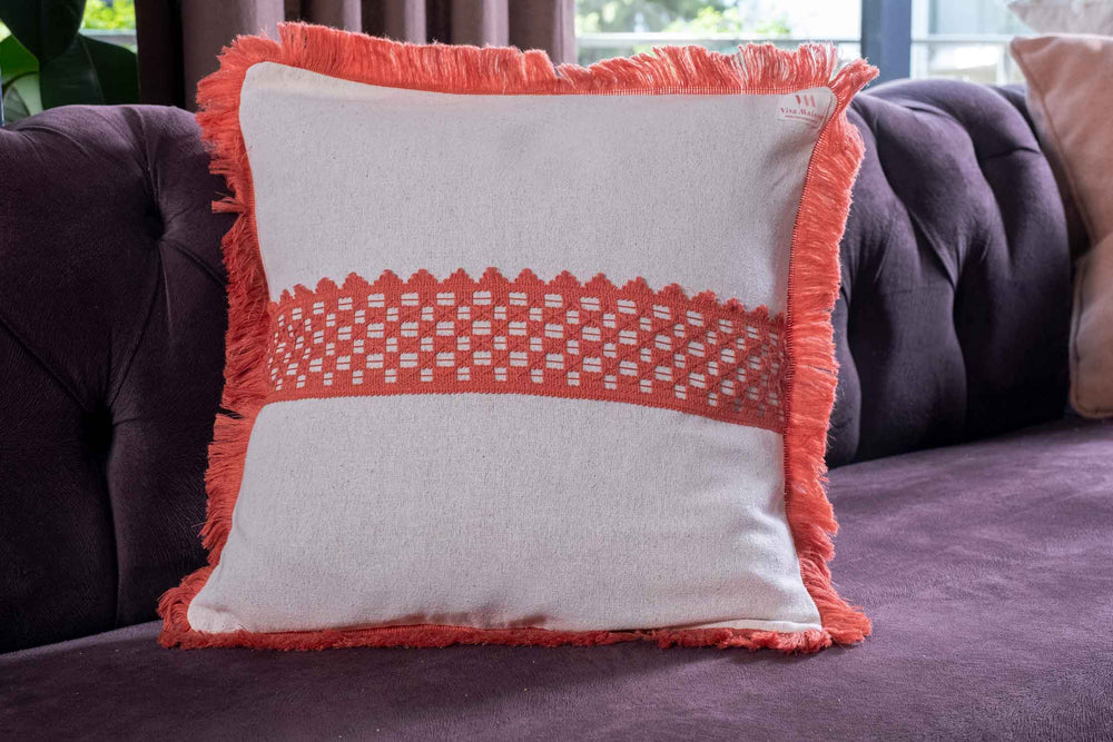 Lace and Tassel Fringed Design Linen Cushion Cover