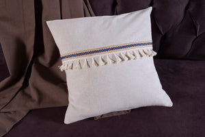 Multicoloured Zig-zag Banner Linen Cushion Cover with Tassel Edging