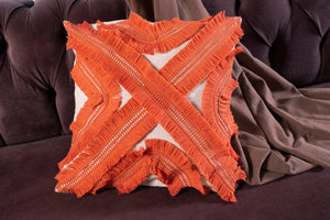 Fashionista Design Macrame Tassel Fringed Linen Cushion Cover - Square