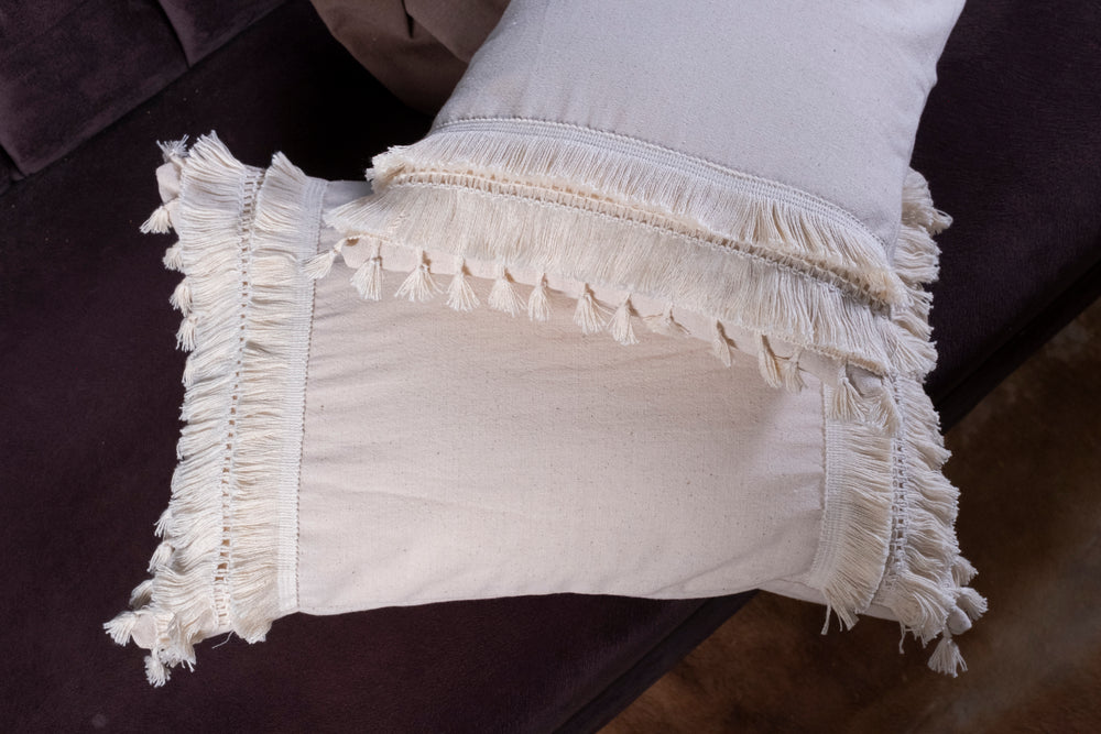 Boho Design Tassel Fringed Linen Cushion Cover - Lace Edges
