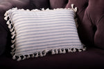 Vintage Striped Linen Cushion Cover With Tassels- Grey Striped