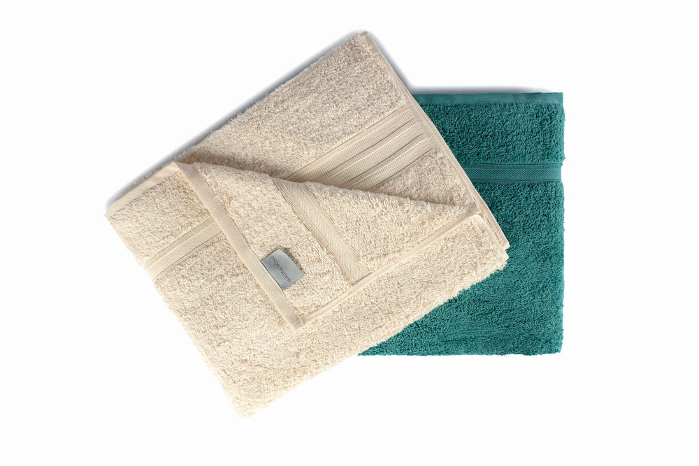 Mistley Collection Cotton Bath Towel Set of 2 - Cream & Turquoise
