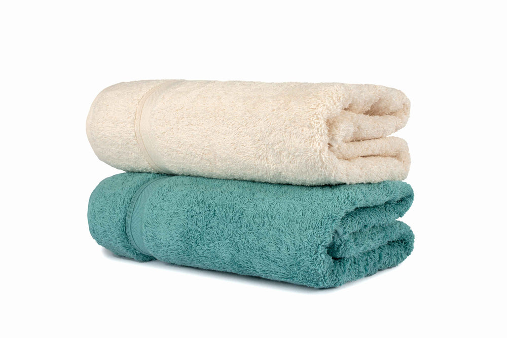 
            
                Load image into Gallery viewer, Mistley Collection Cotton Bath Towel Set of 2 - Cream &amp;amp; Turquoise
            
        