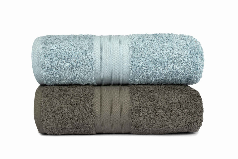 
            
                Load image into Gallery viewer, Mistley Collection Cotton Bath Towel Set of 2 - Duck Egg &amp;amp; Charcoal Grey
            
        