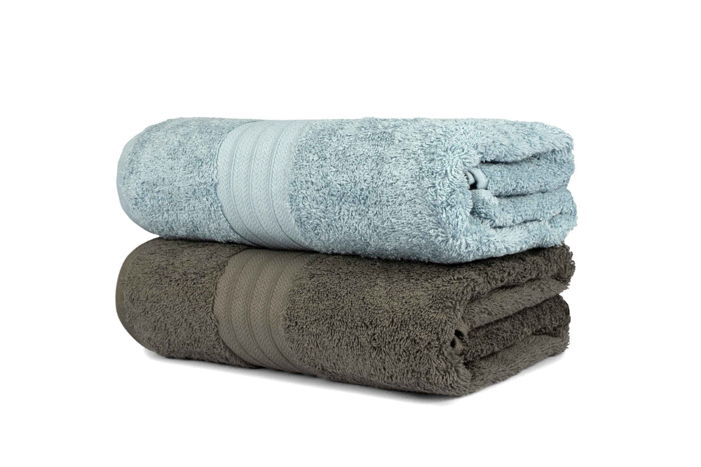 
            
                Load image into Gallery viewer, Mistley Collection Cotton Bath Towel Set of 2 - Duck Egg &amp;amp; Charcoal Grey
            
        