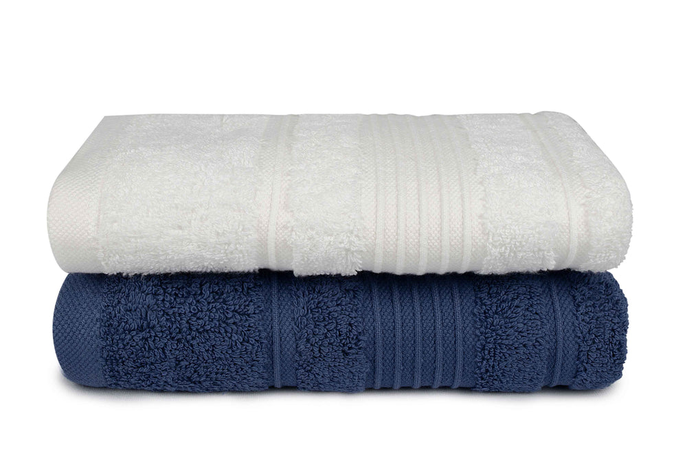 Mistley Collection Cotton Hand Towel Set of 2 - Navy Blue & White