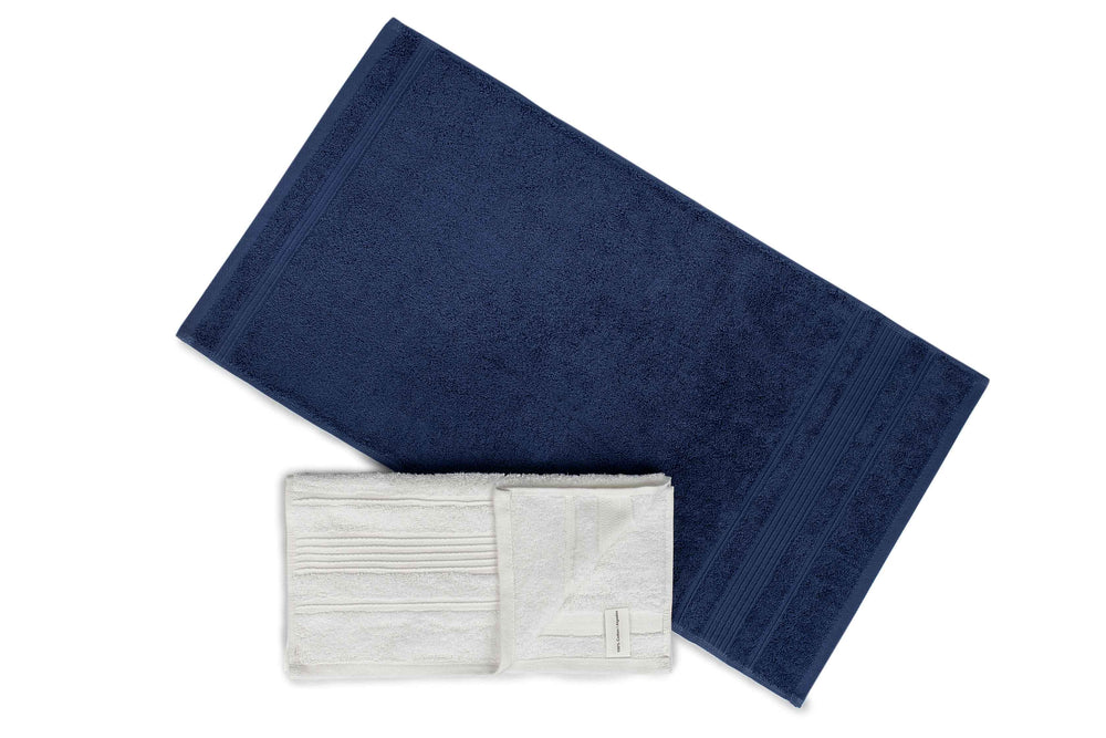 Mistley Collection Cotton Hand Towel Set of 2 - Navy Blue & White