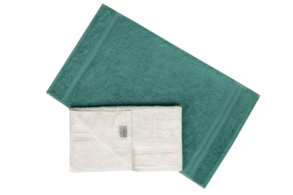 Mistley Collection Cotton Hand Towel Set of 2 - White & Turquoise