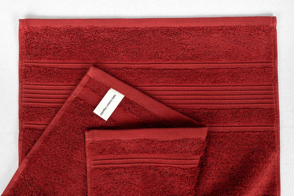 Mistley Collection 2 Bath Towels & 2 Head Scarves - Black & Claret Red