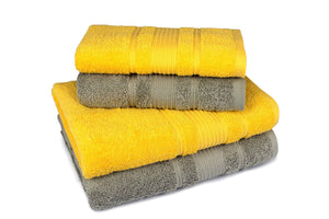 Mistley Collection 2 Bath Towels & 2 Head Scarves - Dove Grey & Yellow