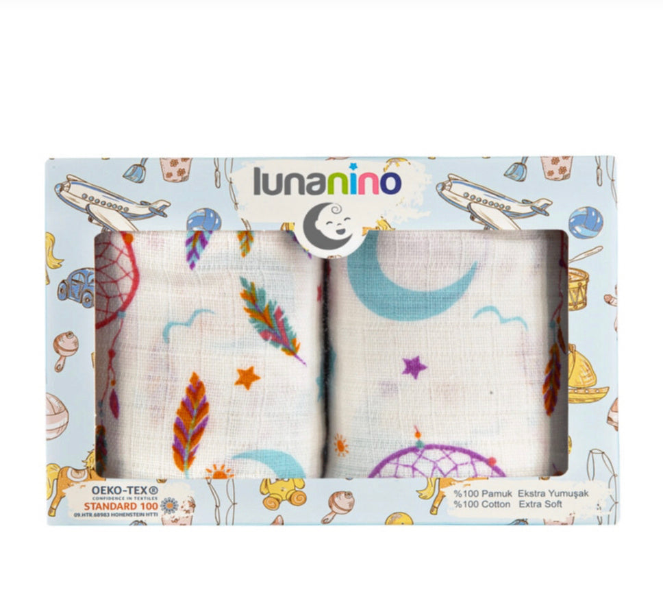 Pack of 2 Muslin Swaddle Blankets - Moon