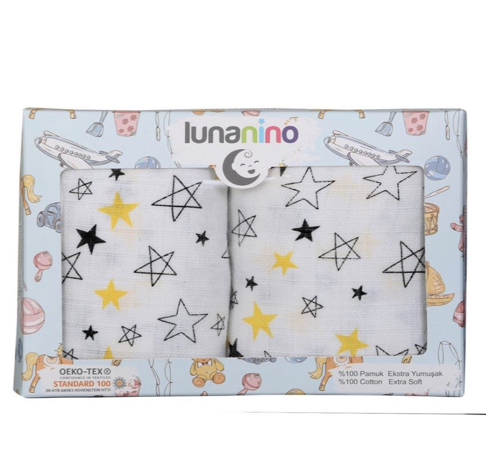 Pack of 2 Muslin Swaddle Blankets - Star