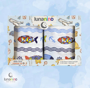 Pack of 2 Muslin Swaddle Blankets - Fish