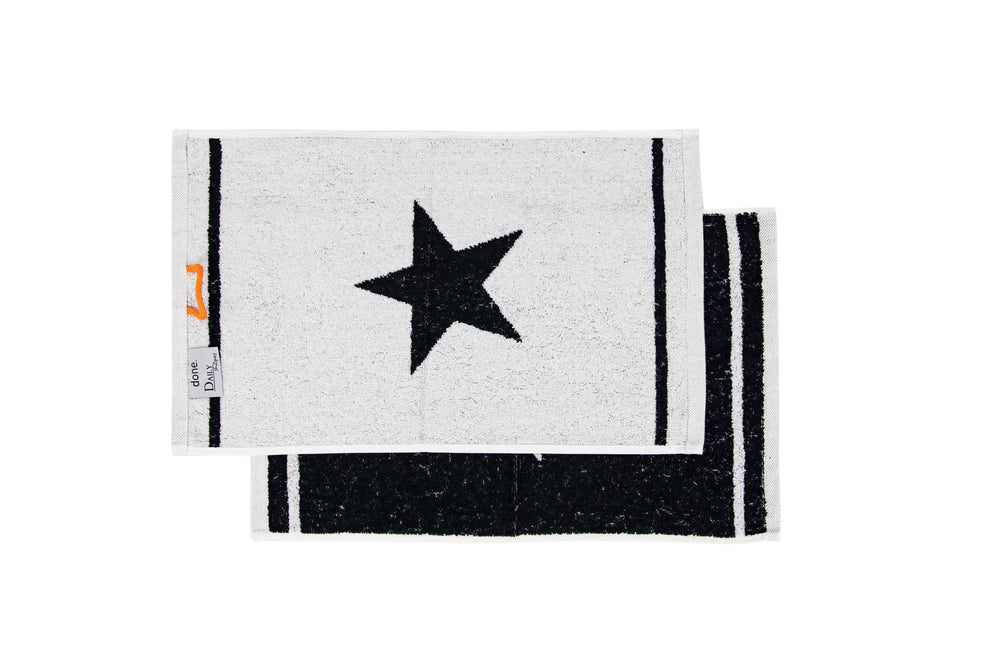 Tyne Collection of Cotton Guest Towels Set of 2 - Black & White Star