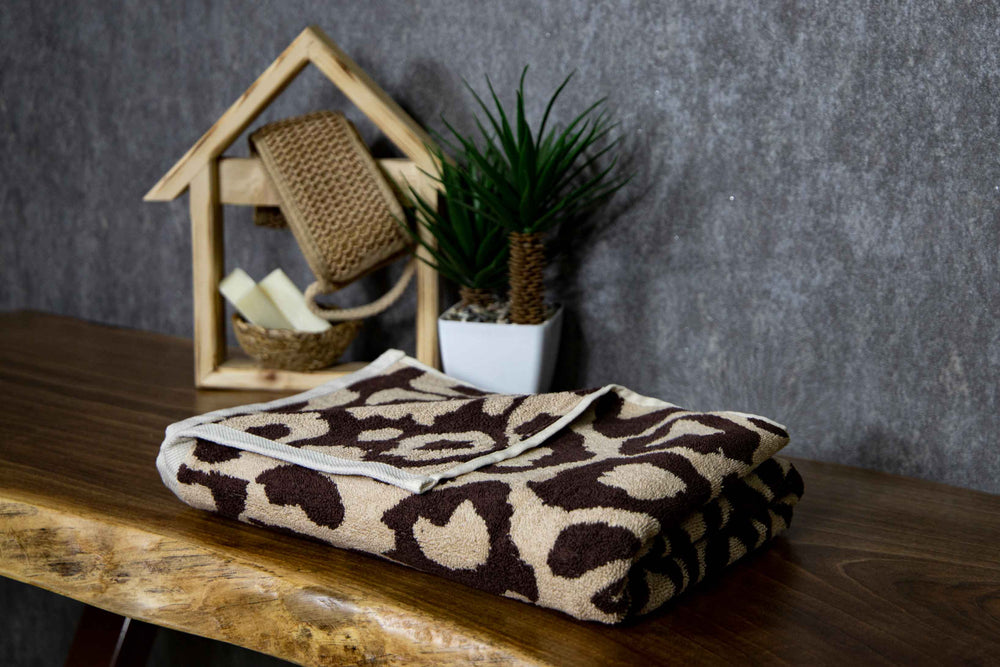Tyne Collection Cotton Bath Towel - Brown & Leopard