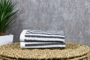 Tyne Collection of Cotton Guest Towels Set of 2- Anthracite & White Striped