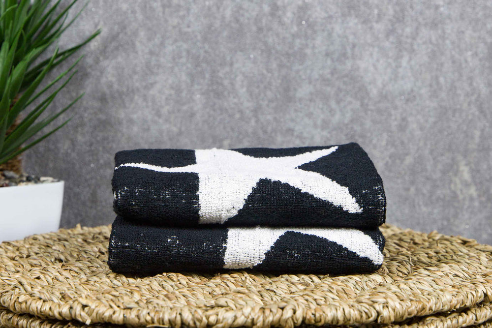 Tyne Collection of Cotton Guest Towels Set of 2 - Black & White Star