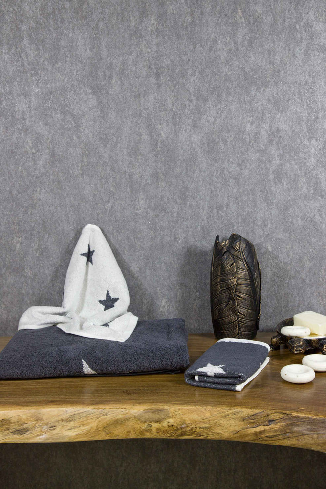Tyne Collection Cotton Bath Towel - Anthracite & White Stars