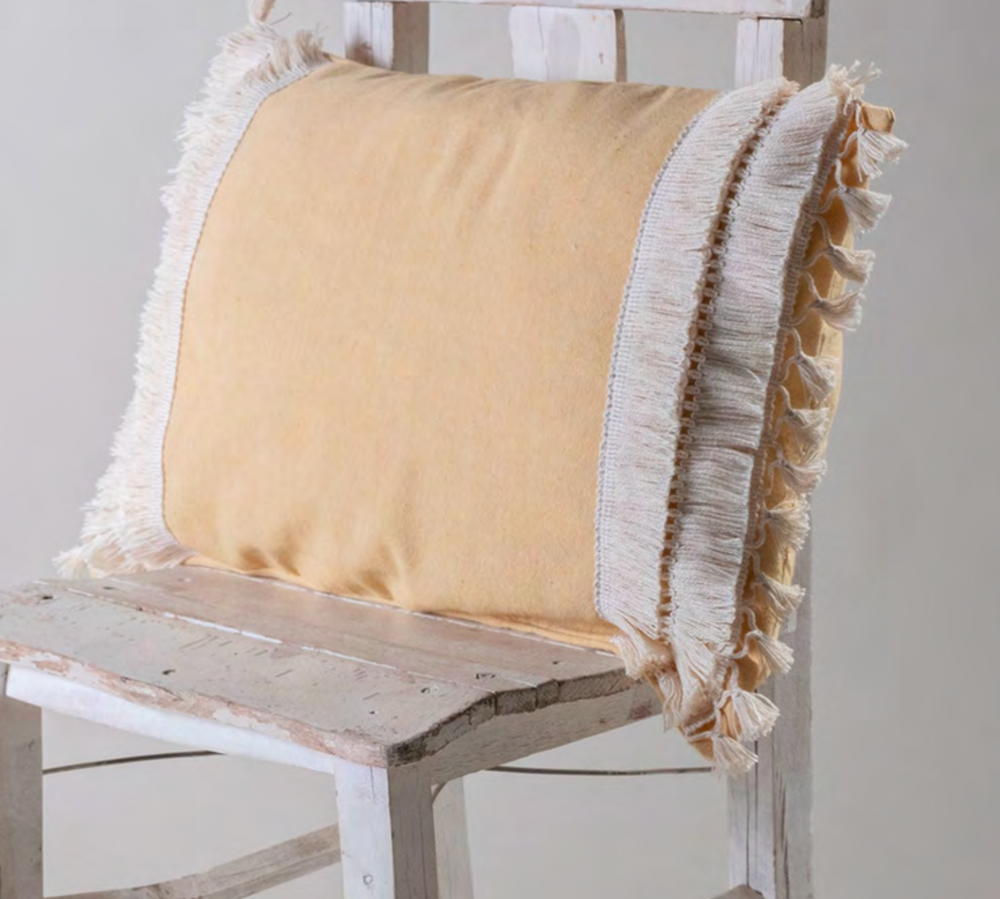 Boho Design Tassel Fringed Linen Cushion Cover - Lace Edges
