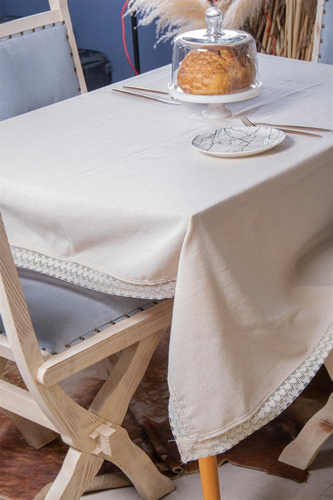 Beige Laced Pure Linen Table Cloth