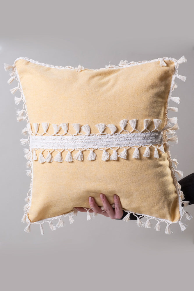 Center Tasseled Cotton Cushion Cover - Lanced