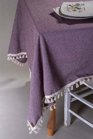 Damson Tasselled Pure Cotton Table Cloth