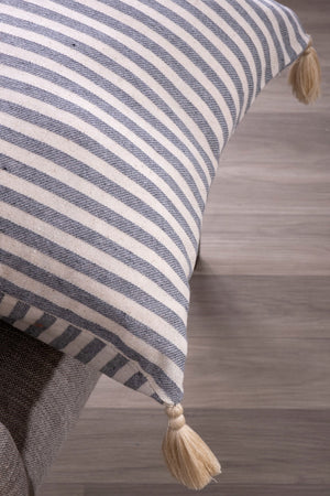 Four Corner Tasseled Pure Linen Cushion Cover - Striped