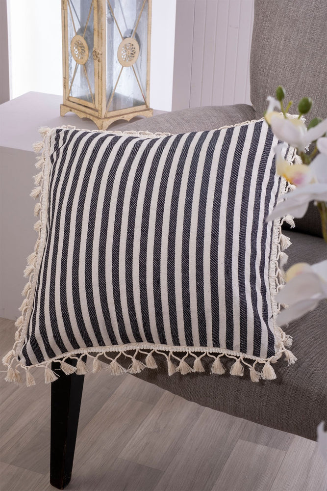 Fringed Pure Linen Cushion Cover - Striped
