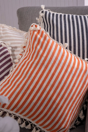 Fringed Pure Linen Cushion Cover - Striped