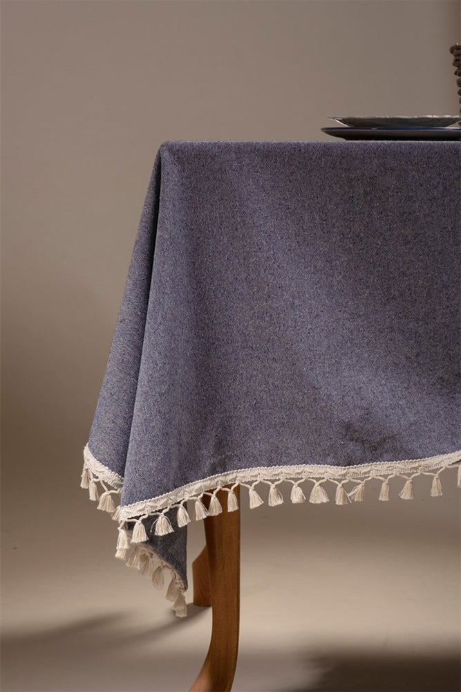 Grey Tasselled Pure Cotton Table Cloth