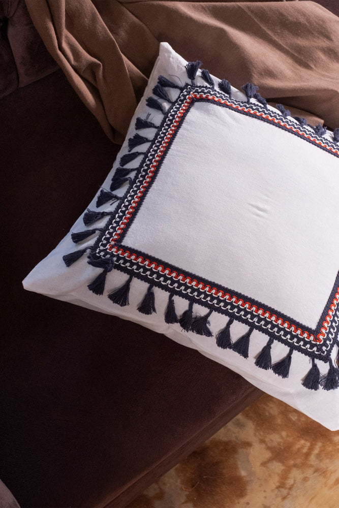Tasseled Lace Cotton Cushion Cover - Marine