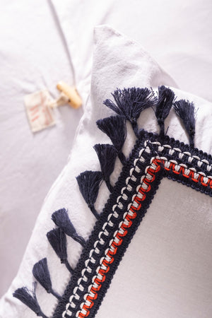 Tasseled Lace Cotton Cushion Cover - Marine