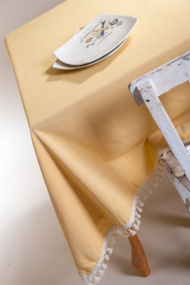 Yellow Tasselled Pure Cotton Table Cloth