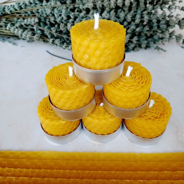 100% Pure Organic Handmade Beeswax Tealight Candle Set - 6 pieces