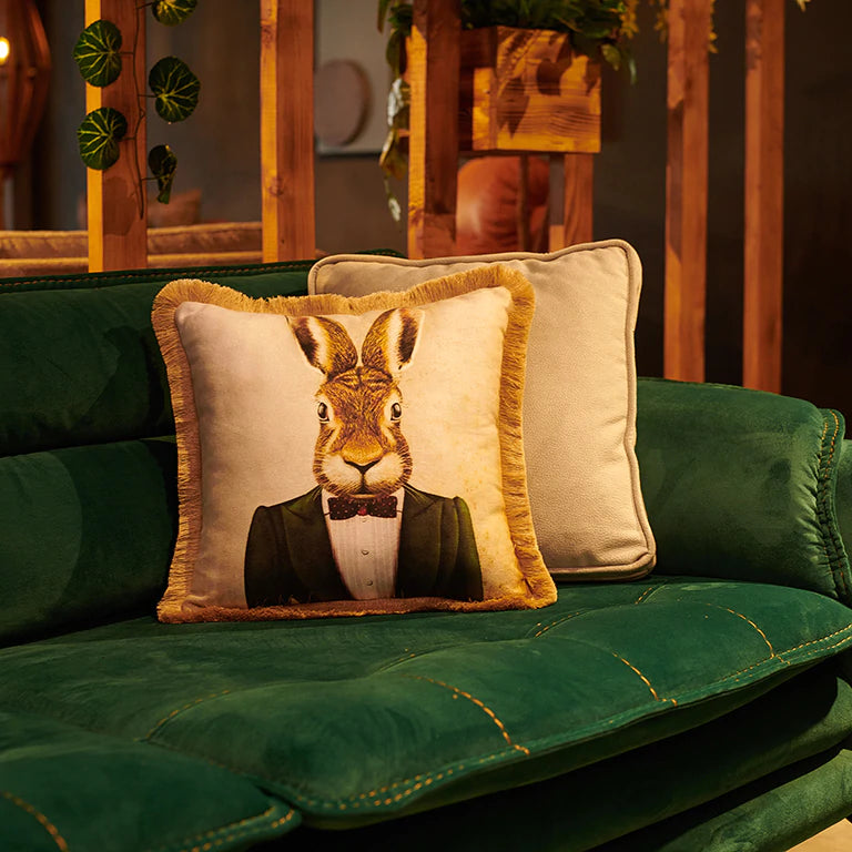 
            
                Load image into Gallery viewer, Bow Tie Rabbit Printed Velvet Cushion
            
        