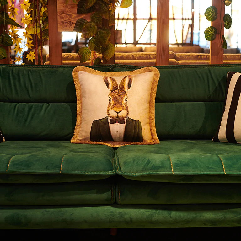 
            
                Load image into Gallery viewer, Bow Tie Rabbit Printed Velvet Cushion
            
        