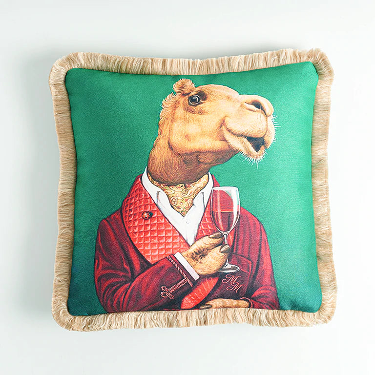 
            
                Load image into Gallery viewer, Mr. Camel Printed Velvet Cushion
            
        