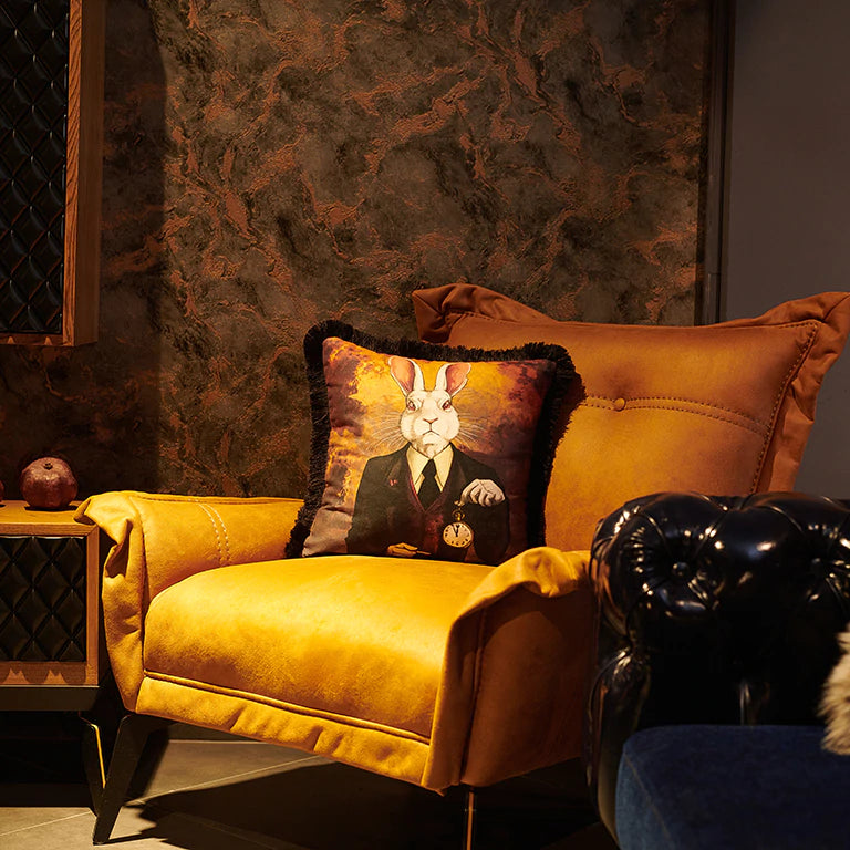 
            
                Load image into Gallery viewer, The Godfather Rabbit Printed Velvet Cushion
            
        