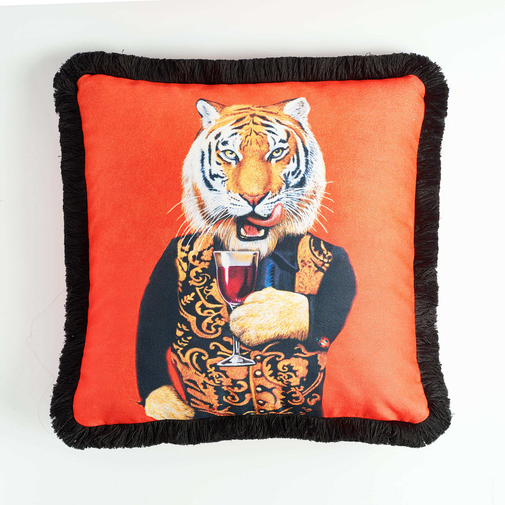 
            
                Load image into Gallery viewer, Wine Merchant Tiger Printed Velvet Cushion
            
        