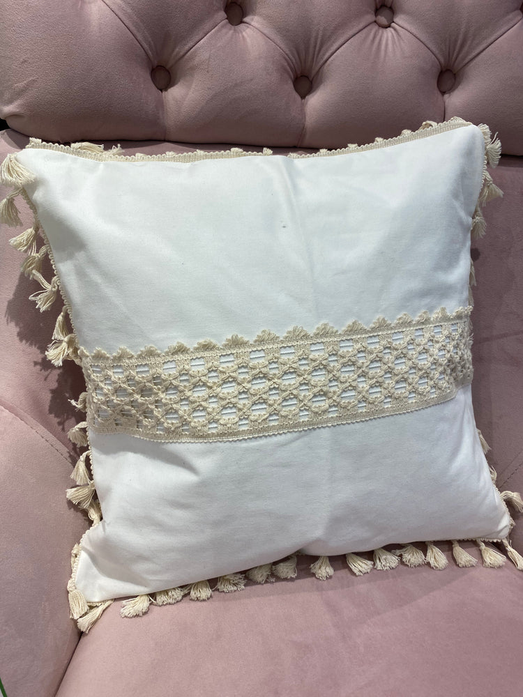 White Tassel Fringed Design Pure Cotton Cushion Cover