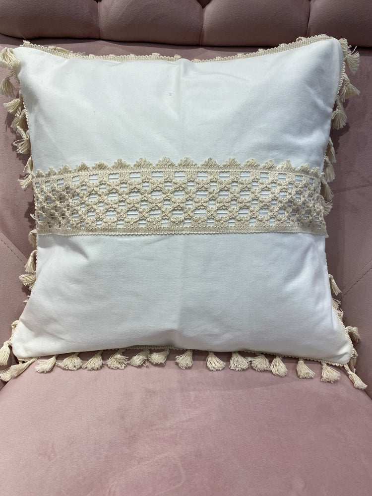 
            
                Load image into Gallery viewer, White Tassel Fringed Design Pure Cotton Cushion Cover
            
        